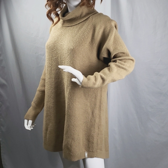 Woolrich Womens Small Tan Clapshaw Cowl Waffle Knit Tunic Sweater Nylon Wool - Picture 2 of 10